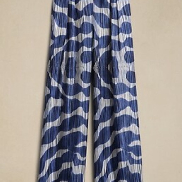 NWT Banana Republic Satin Jacquard Wide Leg Blue and White Pants - 10 - Picture 3 of 6